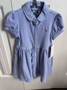 NWT Ralph Lauren toddler girl Blue Striped Polo Dress 18 month